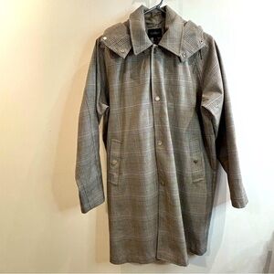 CABBEEN Sz 48 Plaid Hooded Pockets Embroidered  Back Snaps Closure Jacket